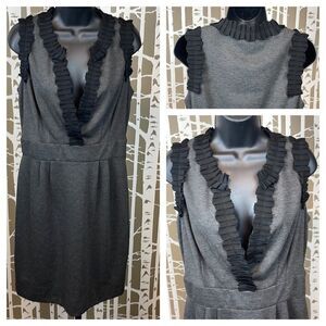 Just Taylor dark gray jersey stretch sheath dress w/ black grosgrain ribbon trim